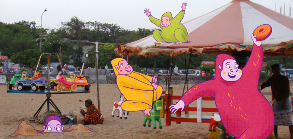 الغوريلات يذهبن إلى الشاطىء